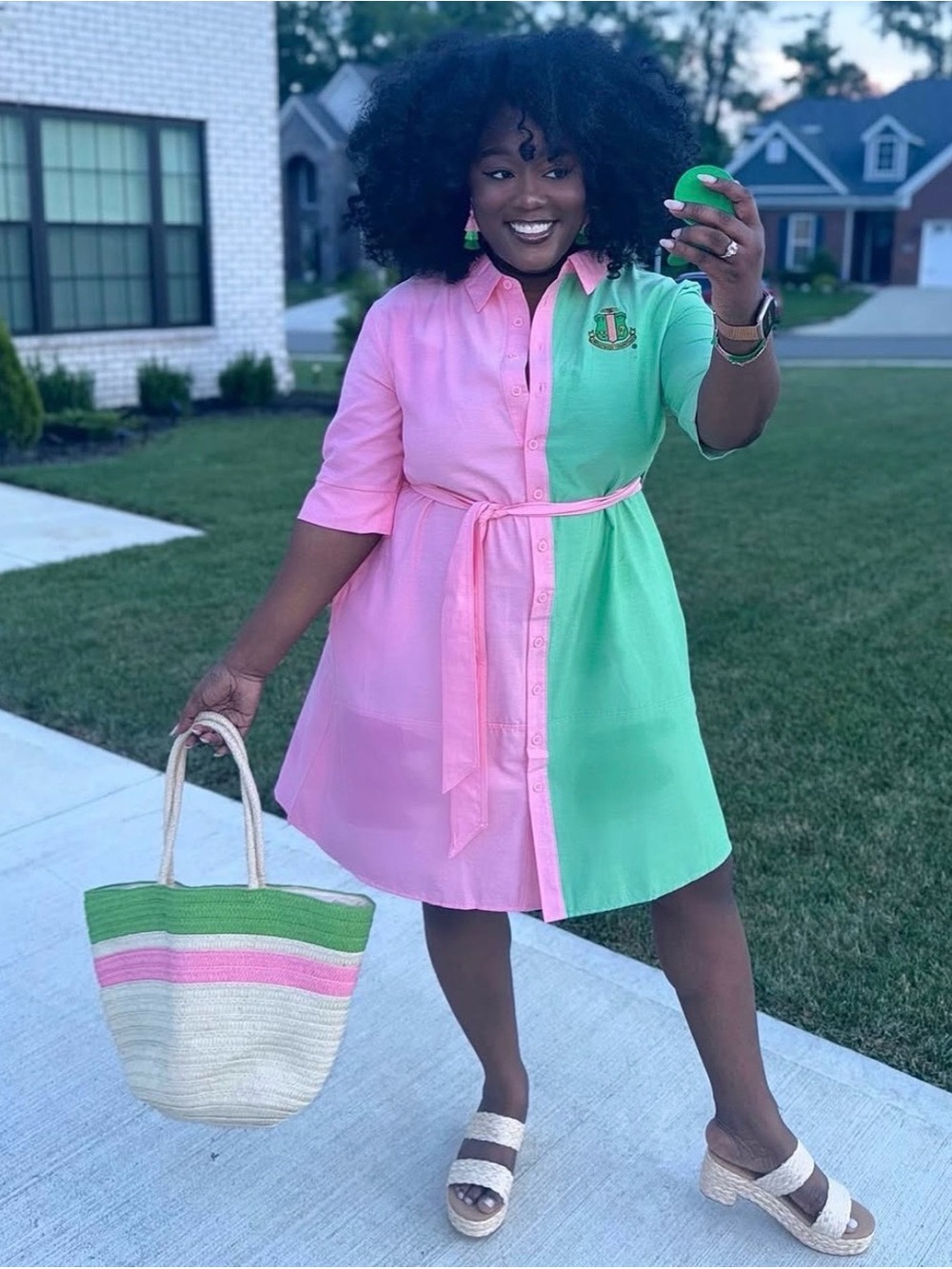 Ivy Storehouse AKA Alpha Kappa Alpha Pink Green Colorblock Shirt Dress | Size XL